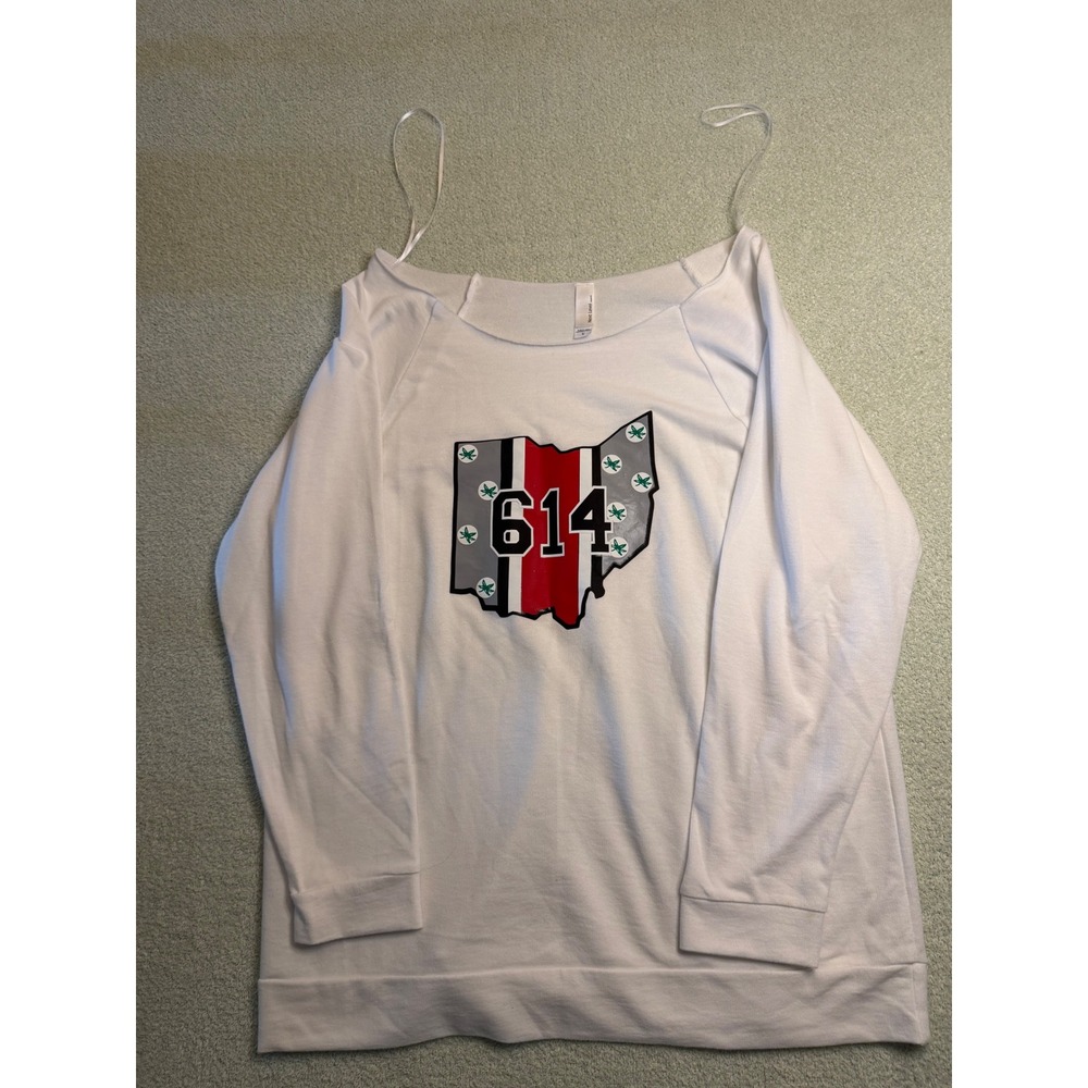 Next Level Ohio 614 Columbus Buckeye White Off Shoulder Sweatshirt Womens Large